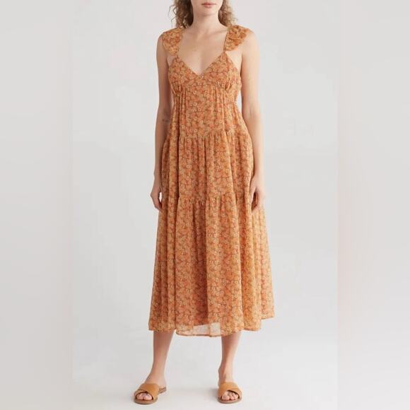NWT Madewell Floral Georgette Ruffle Sleeve Tiered Midi Dress size 4 - Picture 3 of 11